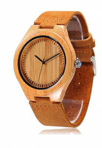 Men’s Bamboo Wooden Watch with Brown Cowhide Leather Strap $20.99!