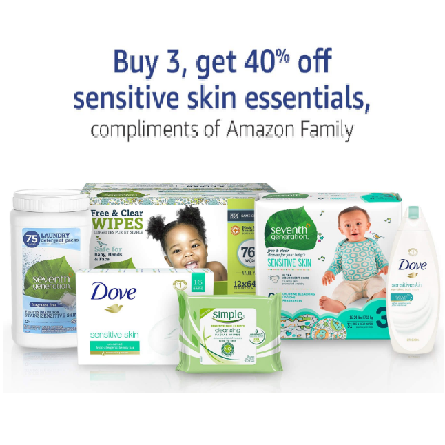 Buy 3 Sensitive Skin Essentials on Amazon and Get 40% Off! (Save on Laundry Soap, Diapers, Skin Care & More)