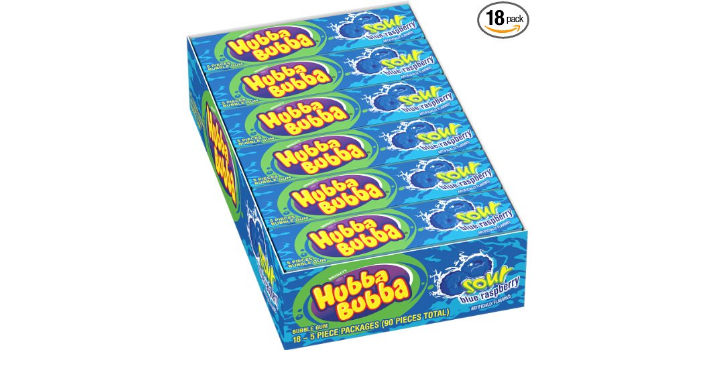 Hubba Bubba Sour Blue Raspberry Bubble Gum, 5 Piece (Pack of 18) Only $10.19 Shipped!
