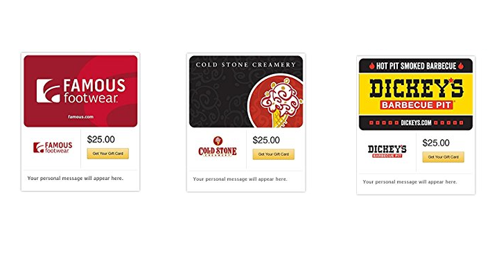HOT! Gift Cards On Amazon Lightning Deals Today- March 13th! (Famous Footwear, Cold Stone, Dickey’s and More!)