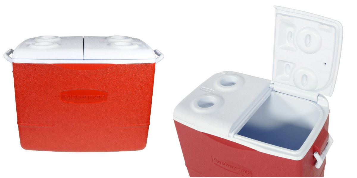 Rubbermaid 50 qt Insulated Split Lid Red Cooler Down to $14.97!!