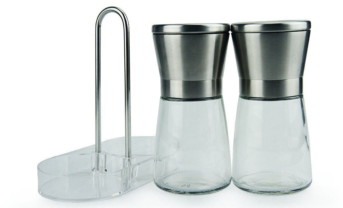 Salt and Pepper Mill Grinder Set With Matching Stand Only $4.60!!