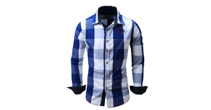 Men’s Turn-Down Collar Plaid Long Sleeve Shirt Only $9.89 Shipped! (Reg. $35.70)