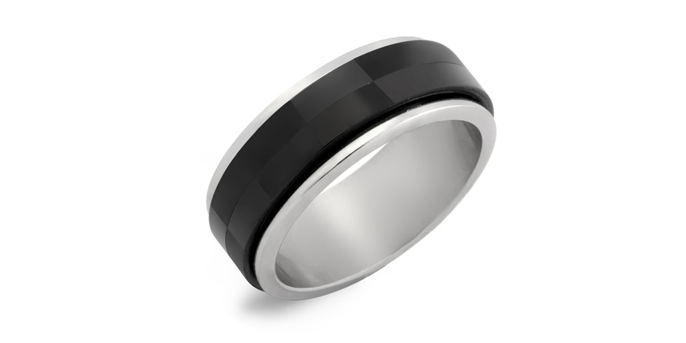 Men’s Stainless Steel and Black Checkered Spinner Ring Just $4.99 SHIPPED!