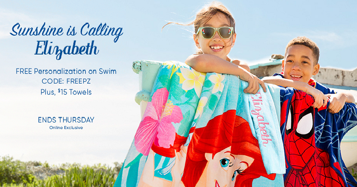 Disney Store: FREE Personalization on Swim + $15 Swim Towels!