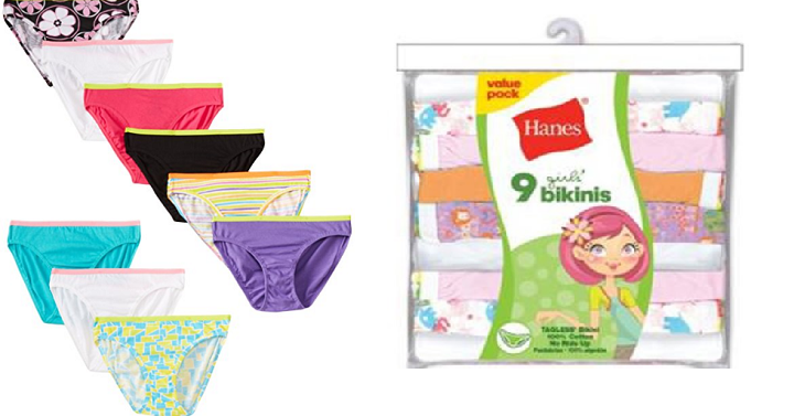 Hanes Big Girls’ Bikini Underwear (Pack of 9) Only $7.08! (Reg. $13)