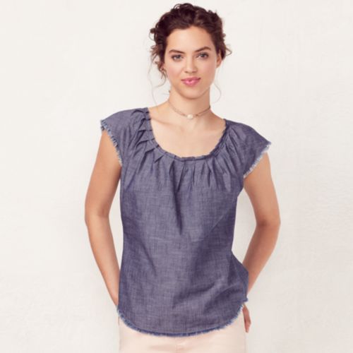 Kohl’s 30% off! Earn Kohl’s Cash! Stack Codes! Free shipping! LC Lauren Conrad Pleated Chambray Top – Just $17.49!