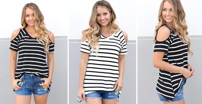 Striped Cold Shoulder Tunic – Just $14.99!