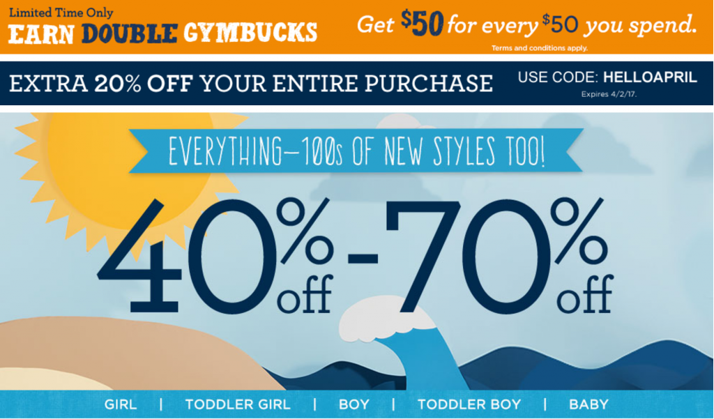 40%-70% Off Everything, An Additional 20% Off Your Entire Purchase, & FREE Shipping With Visa Checkout At Gymboree!