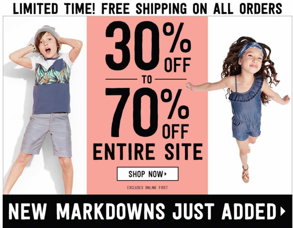 30%-70% Off Sitewide & FREE Shipping At Crazy8 Today Only!