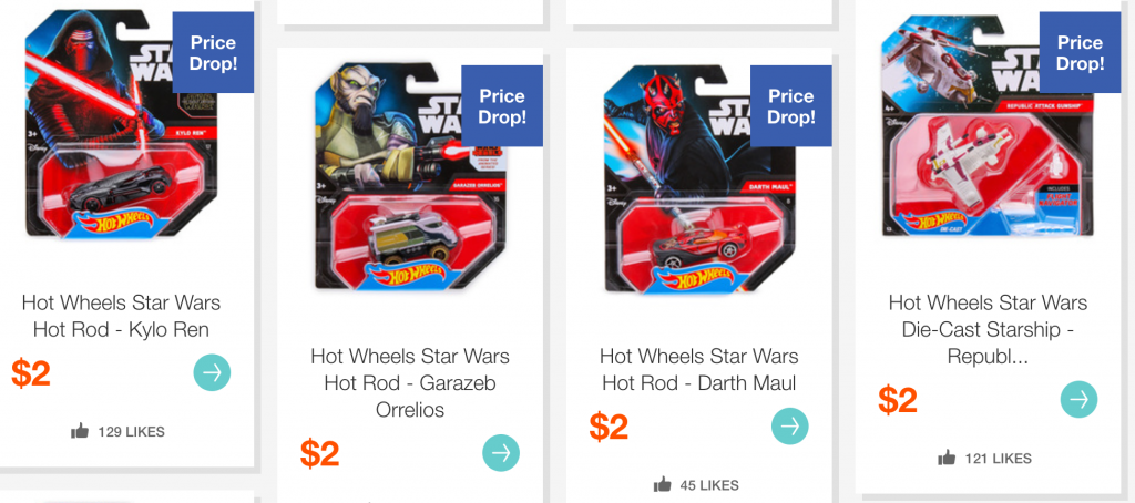 Hot Wheels Featuring Star Wars On Hollar! Prices As Low As $2.00! Re-Stock Your Gift Closet!