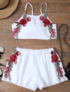Floral Embroidered Bowknot Top & Shorts Just $10.74!