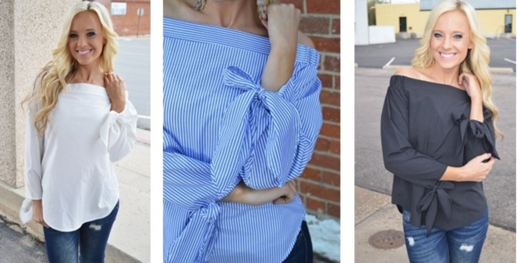 The Sara Cold Shoulder Tie Blouse Just $18.99! (Reg. $49.99)