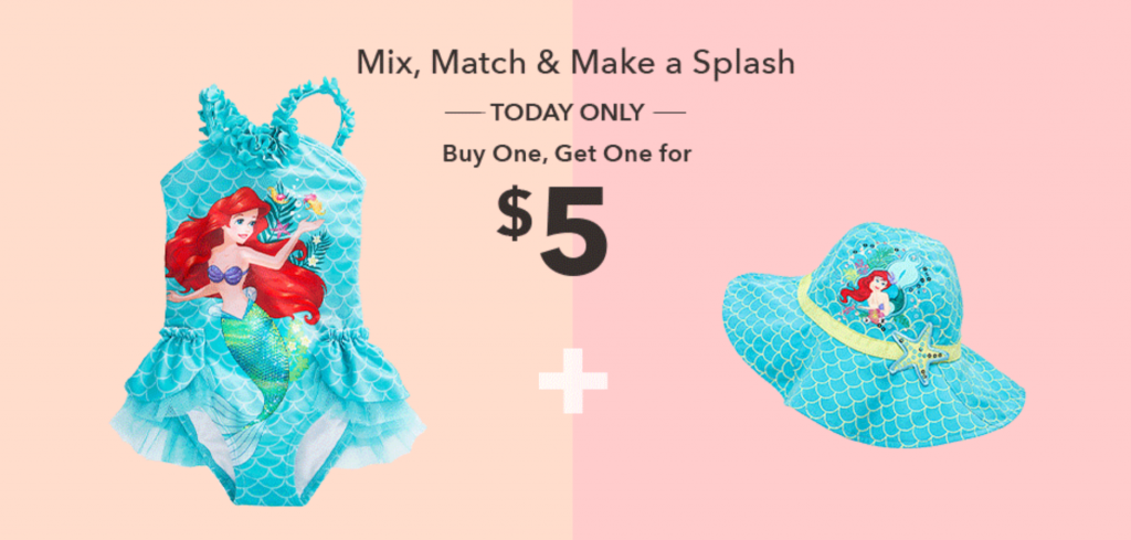 The Disney Store: All Swim Buy One Get One $5.00 Today Only! Mix & Match Suits, Hats, Shoe, & More!
