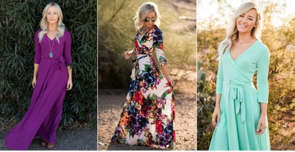 HURRY! Luxury Wrap Maxi Dress In Florals or Solids Just $34.99! (Reg. $69.99)