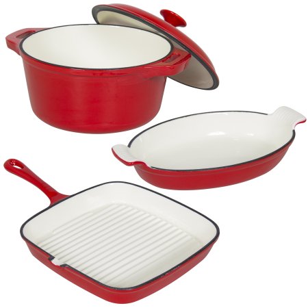 Cast Iron Cookware Set of 3 Casserole, Gratin and Griddle – Just $49.94!