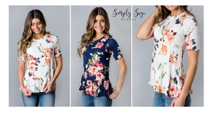 Floral Ruffle Bottom Top Only $21.99! (Reg. $42.99)