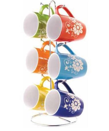 6-Piece Floral Mug Set with Stand – Only $10.95!
