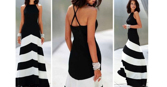 Groopdealz: Black and White Classic Maxi Dress Only $17.99!