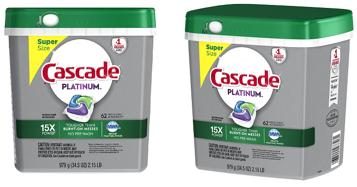 Cascade Platinum ActionPacs Dishwasher Detergent 62 Count Only $8.94 Shipped!