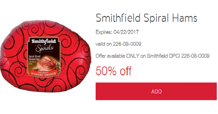 Target Cartwheel: Save 50% Off Smithfield Spiral Hams & Archer Farms Premium Spiral Hams!