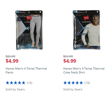 Hanes Ultimate Men’s Thermal Pants & Tops Only $4.99 + FREE In-Store Pick Up at Sears!
