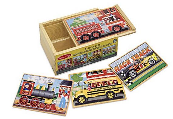 Melissa & Doug Vehicles 4-in-1 Wooden Jigsaw Puzzles in a Storage Box – Only $7.99!