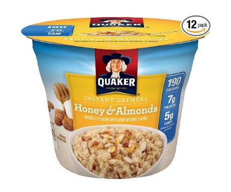 Quaker Instant Oatmeal Instant Oats Express Cups, Honey & Almonds (Pack of 12) – Only $6.51!