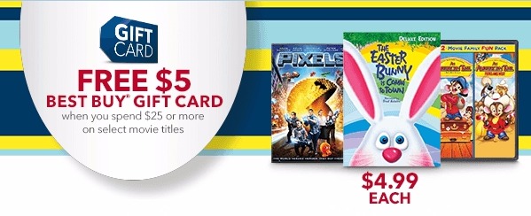 Free $5 Best Buy Gift Card With $25 Movie Purchase! Prices From $4.99!!