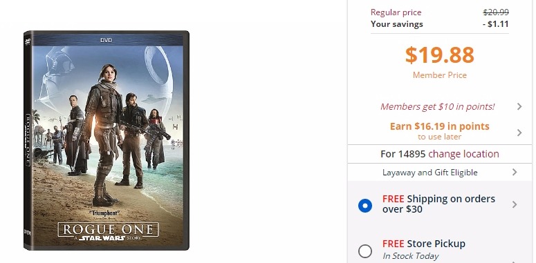 Rogue One: A Star Wars Story—$19.88 + $16.19 Back in Points!