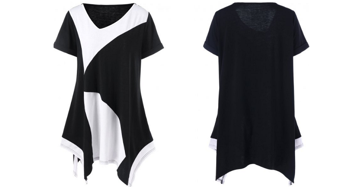 Plus Size Cuffed Sleeve Asymmetrical T-Shirt Only $8.47 Shipped!