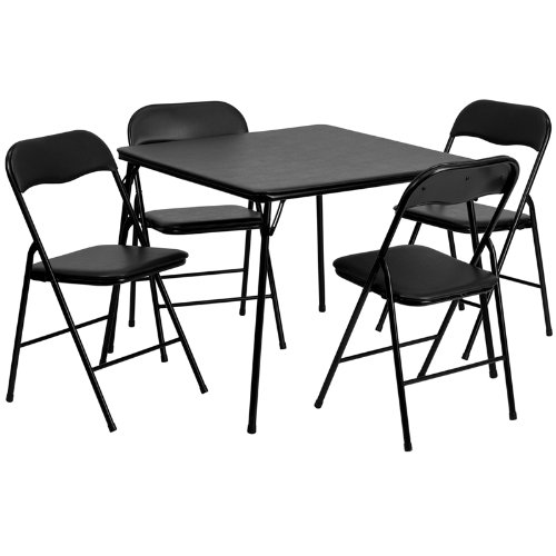 5 Piece Black Folding Card Table and Chair Set – Just $66.35! Back in stock!