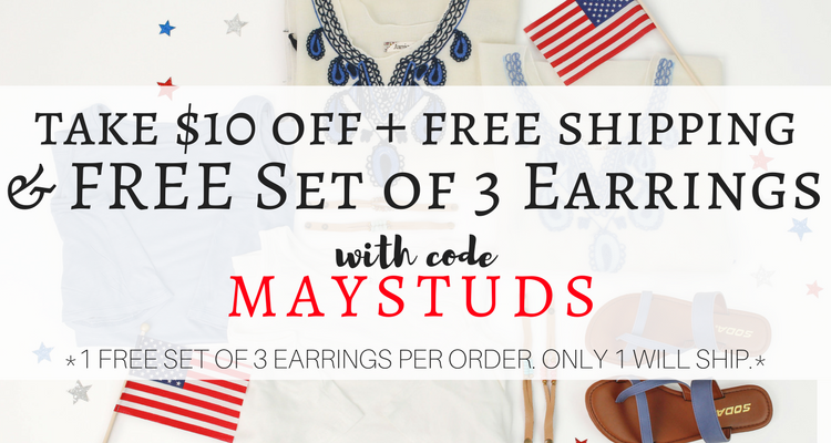Style Steals at Cents of Style – $10 Off Memorial Day Sale + 3 Pairs of Earrings FREE! FREE SHIPPING!
