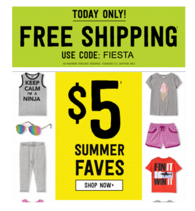 $5.00 Sumer Favs & FREE Shipping Today Only At Crazy 8!