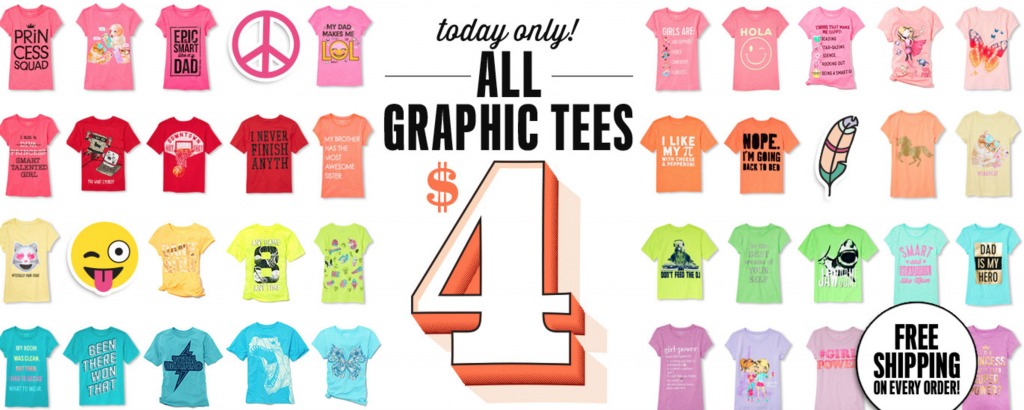 All Graphic Tee’s Just $4.00 & FREE Shipping Today Only At The Children’s Place!