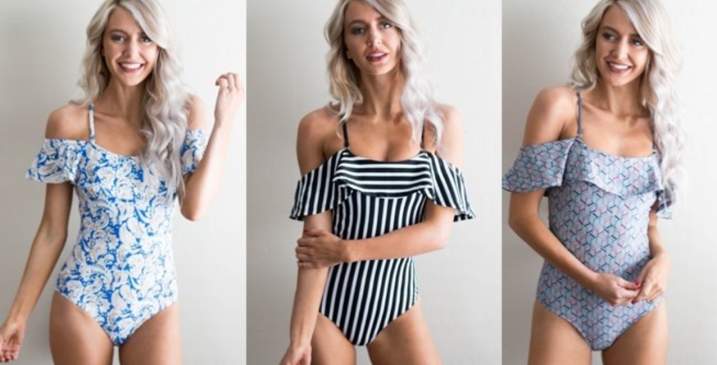 Ruffle Top One Piece Just $27.99! Choose From 7 Different Colors!