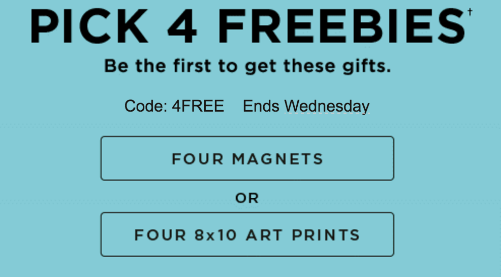 Shutterfly FOUR FREE GIFTS! Choose Four Magnets Or Four 8×10 Art Prints!