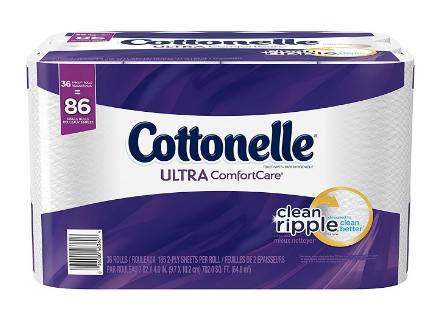 Cottonelle Ultra ComfortCare Toilet Paper, Bath Tissue, 36 Family Rolls – Only $14.63!