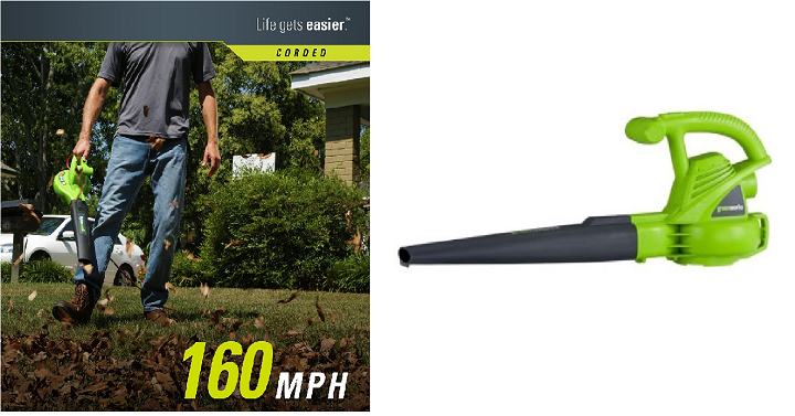 Highly Rated GreenWorks 160 MPH Single Speed Electric Blower Only $20.27!