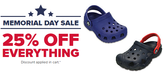 Crocs Memorial Day Sale! Save 25% Off + Extra 10% Off! Kids’ Clogs Only $11.69!