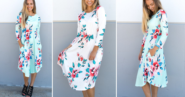Jane: Floral Midi Dress Only $19.99! Choose From Ivory or Mint!