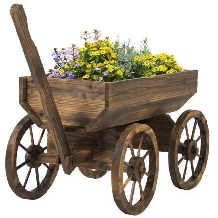 Garden Wood Wagon Flower Planter Pot Stand With Wheels Only $69.94 (Reg $134.99)