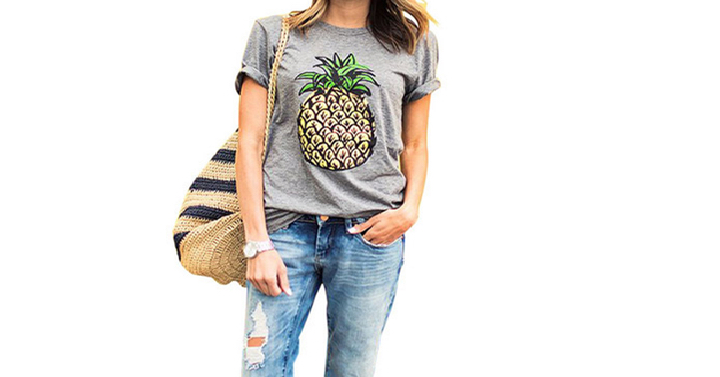 Women’s Fruit Print Pineapple T-Shirt Only $8.99 Shipped!