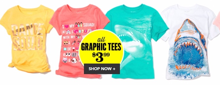 Graphic Tees and Matchables at The Children’s Place Only $3.99 + FREE Shipping! Stock Up for Summer! Graphic Tees and Matchables at The Children’s Place Only $3.99 + FREE Shipping! Stock Up for Summer!