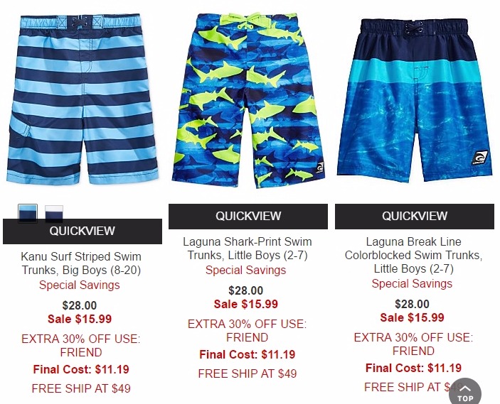 Boys Swim Trunks From $11.19 and Girls Swim Suits From $13.99! FREE Shipping With $4 Beauty Item Purchase!