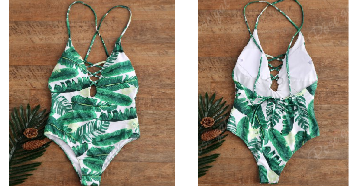 Palm Print One Piece Swimsuit Only $6.40 Shipped!