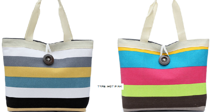 Colored Stripes Canvas Tote Only $7.99 Shipped!