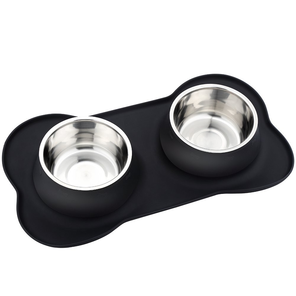Stainless Steel Dog Bowl Set with No Spill Non-Skid Silicone Mat – Just $17.99!