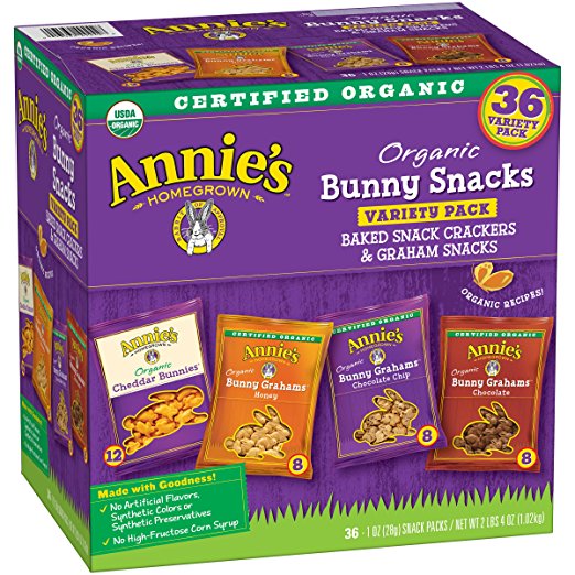 Annie’s Organic Variety Pack, Cheddar Bunnies and Bunny Graham Crackers Snack Packs, 36 Pouches – Just $10.19!