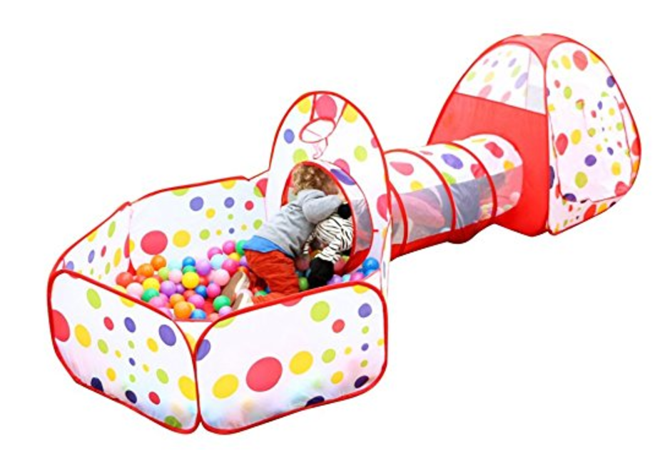 Polka Dot 3 in 1 Folding Kids Play Tent with Tunnel, Ball Pit and Zippered Storage Bag Just $36.99!